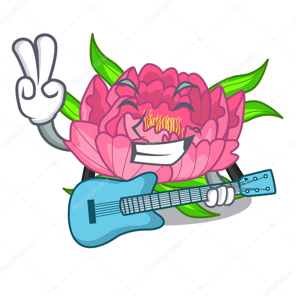 With guitar flower tree poeny in character form vector illustration