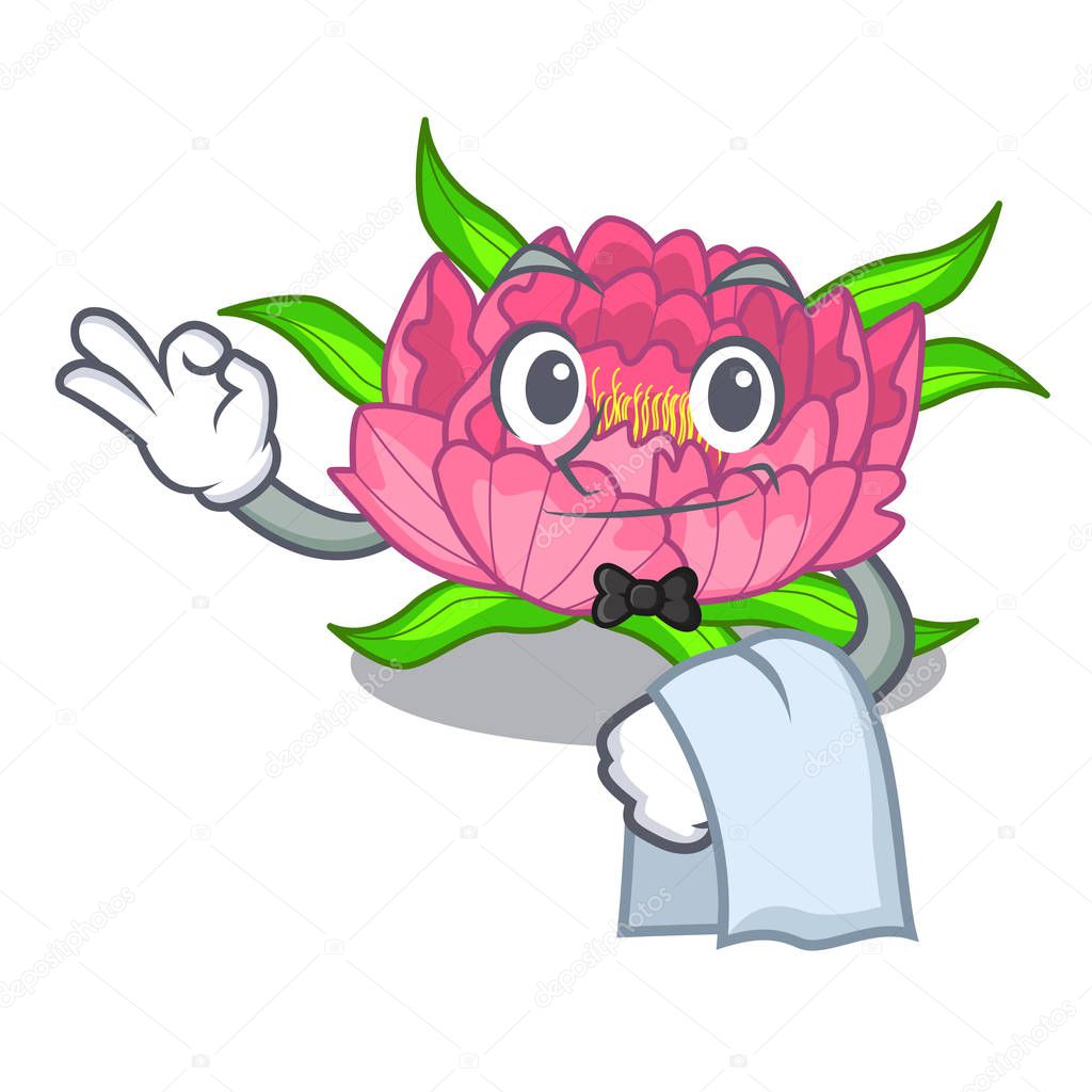 Waiter flower tree poeny in character form vector illustration