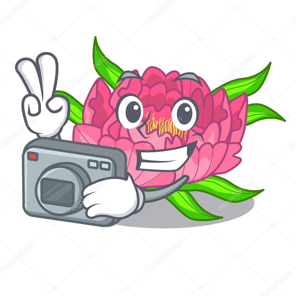 Photographer flower tree poeny in character form vector illustration
