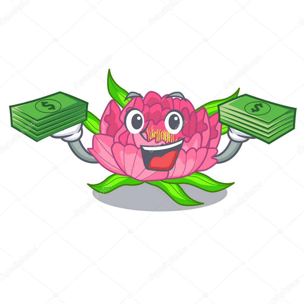 With money bag flower tree poeny in character form vector illustration