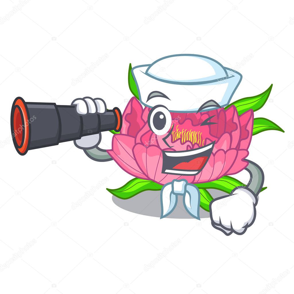 Sailor with binocular flower tree poeny in character form vector illustration