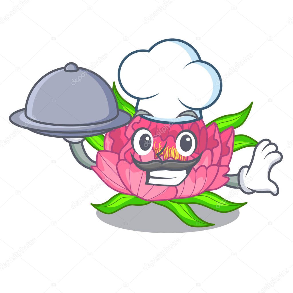 Chef with food flower tree poeny in character form vector illustration