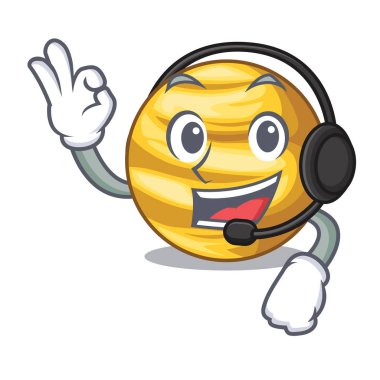 Venüs ile maskot vektör çizim üzerinde izole kulaklık gezegenle