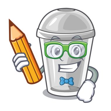 Öğrenci plastik kap içinde karakter görüntü vektör çizim