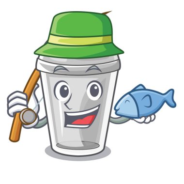 Plastik kap üzerinde maskot vektör çizim ile izole Balık tutma