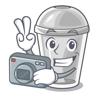 Fotoğrafçı plastik kap üzerinde maskot vektör çizim ile izole