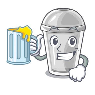 İle plastik bardak suyu üzerinde izole maskot vektör çizim ile