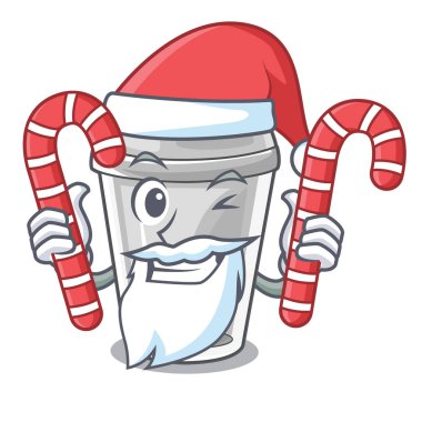 Santa ile şeker plastik kap karikatür tablo vektör çizim üzerinde