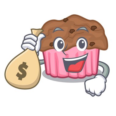 Para çanta çikolatalı kek ile karikatür kek kağıt vektör illuustration üzerinde