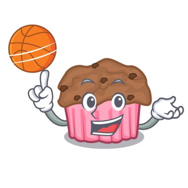 Çizgi film kek kağıt vektör illuustration üzerinde basketbol çikolatalı kek ile