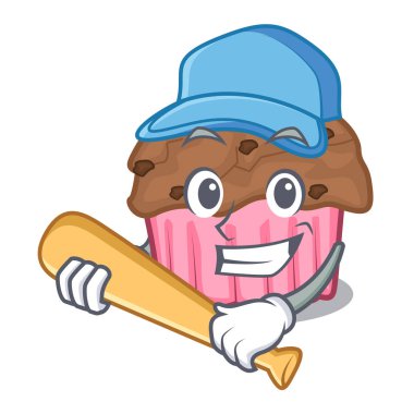 Beyzbol çikolata muffins karikatür kek kağıt vektör illuustration üzerinde oynama