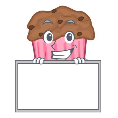 Karikatür kek kağıt vektör illuustration üzerinde kurulu çikolatalı kek ile sırıtarak