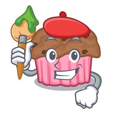 Sanatçı çikolata muffins karikatür kek kağıt üzerinde illuustration vektör