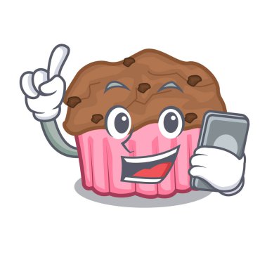 Çizgi film kek kağıt vektör illuustration üzerinde telefon çikolatalı kek ile