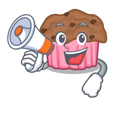 Çizgi film kek kağıt vektör illuustration üzerinde megafon çikolatalı kek ile