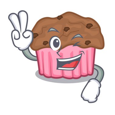 Vektör çizim yemek için iki parmak karikatür çikolatalı kekler hazır