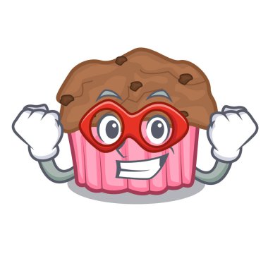 Süper kahraman karikatür çikolata muffins vektör çizim yemeye hazır
