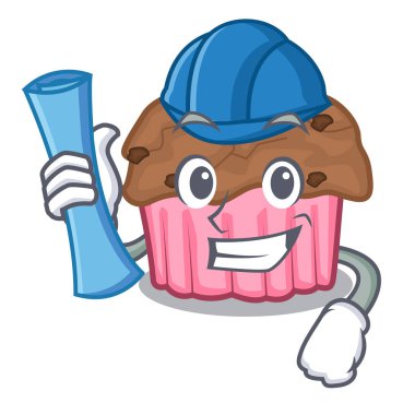 Mimar karikatür çikolata muffins vektör çizim yemeye hazır