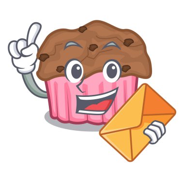 Zarf karikatür ile çikolatalı kek vektör çizim yemeye hazır mısın