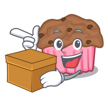 Kutusu karikatür ile çikolatalı kek vektör çizim yemeye hazır mısın