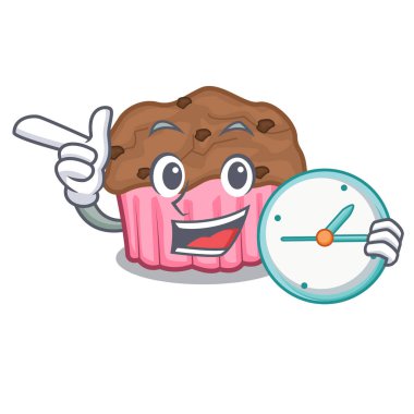 Saat karikatür ile çikolatalı kek vektör çizim yemeye hazır mısın