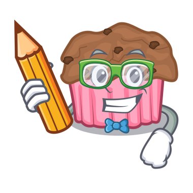 Öğrenci karikatür çikolata muffins vektör çizim yemeye hazır