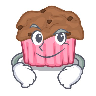 Smirking karikatür çikolata muffins vektör çizim yemeye hazır
