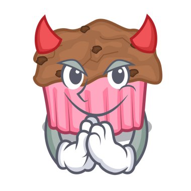 Şeytan çikolata muffins ızgara kurulu karakter vektör çizim üzerinde