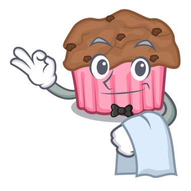 Garson çikolata muffins ızgara kurulu karakter vektör çizim üzerinde