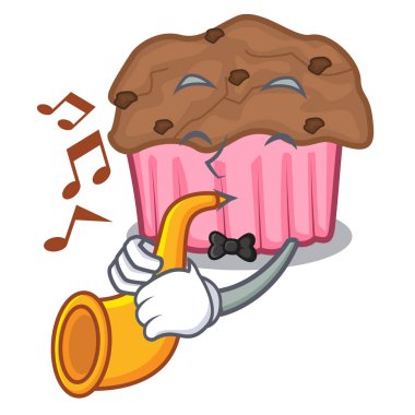 Trompet çikolata muffins ile ızgara kurulu karakter vektör çizim üzerinde