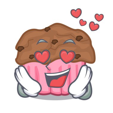 Izgara kurulu karakter vektör çizim üzerinde içinde aşk çikolata muffins