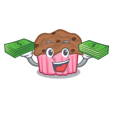 Para çanta çikolata muffins ile ızgara kurulu karakter vektör çizim üzerinde