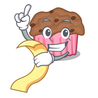 Menü çikolata muffins ile ızgara kurulu karakter vektör çizim üzerinde