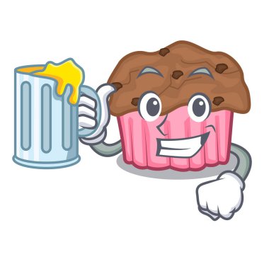 Suyu çikolata muffins ile ızgara kurulu karakter vektör çizim üzerinde