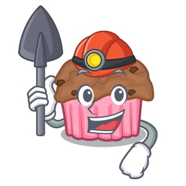 Madenci çikolata muffins ızgara kurulu karakter vektör çizim üzerinde