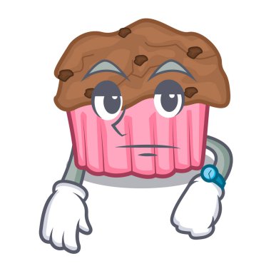 Bir maskot plaka vektör çizim üzerinde çikolata muffins bekliyor