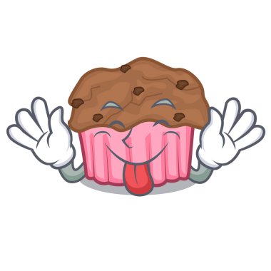 Bir maskot plaka vektör çizim üzerinde çikolata muffins dışarı dil