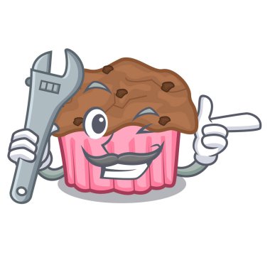 Maskot tabakta mekanik çikolata muffins illüstrasyon vektör