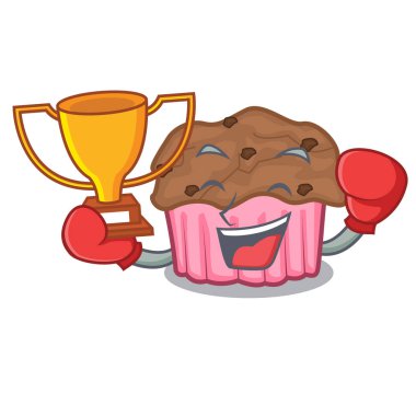 Boks şampiyonu çikolata muffins bir maskot plaka vektör çizim üzerinde