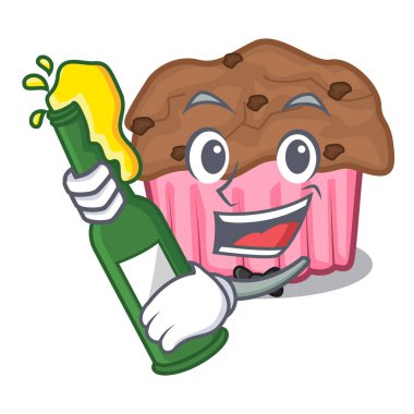 Bir maskot plaka vektör çizim üzerinde bira çikolatalı kek ile