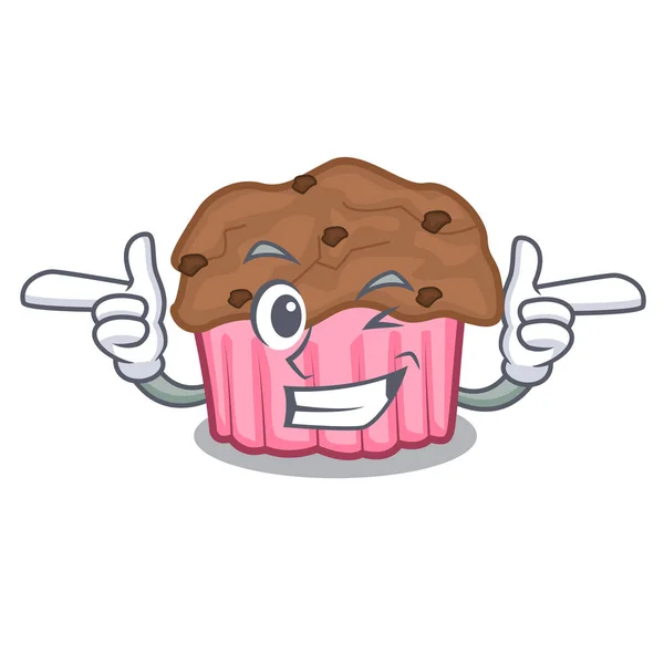 Wink Tecknad Choklad Muffins Redo Att Äta Vektorillustration — Stock vektor