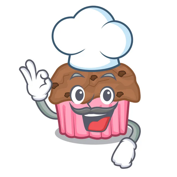 Chef Kok Cartoon Chocolade Muffins Klaar Eten Van Vectorillustratie — Stockvector