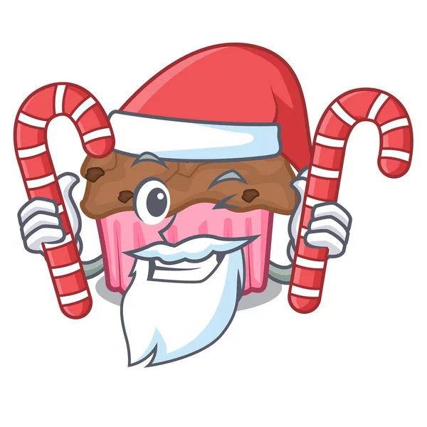 Weihnachtsmann Mit Schokoladenmuffins Auf Einem Maskottchen Teller Vektor Illustration — Stockvektor