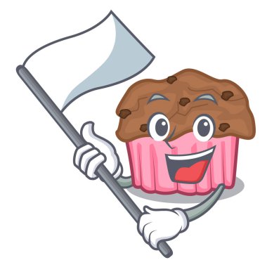 Bir maskot plaka vektör çizim üzerinde bayrak çikolatalı kek ile