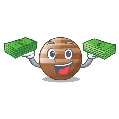 Para ile Jüpiter gezegeni izole maskot vektör çizim ile çanta