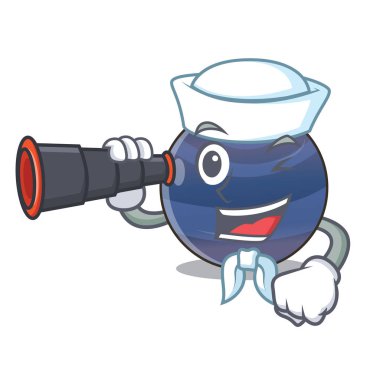 Denizci ile dürbün gezegen Neptün yukarıda gökyüzü çizgi film vektör çizim