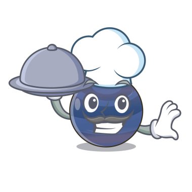 Şef ile gıda gezegen Neptün yukarıda gökyüzü çizgi film vektör çizim