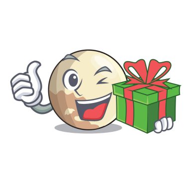 Hediye ile Pluto çizgi film gezegen gökyüzü vektör çizim yukarıda