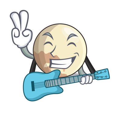 Gitar ile Plüton gezegeni yukarıda gökyüzü vektör çizim karikatür
