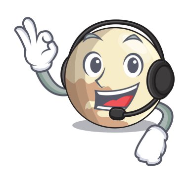 Plüton gezegeni maskot vektör çizim ile izole kulaklık ile